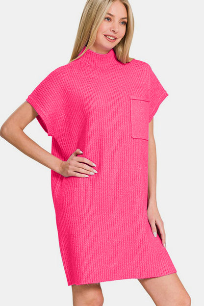 Zenana Short Sleeve Sweater Mini Dress - Sweater Dresses - FITGGINS