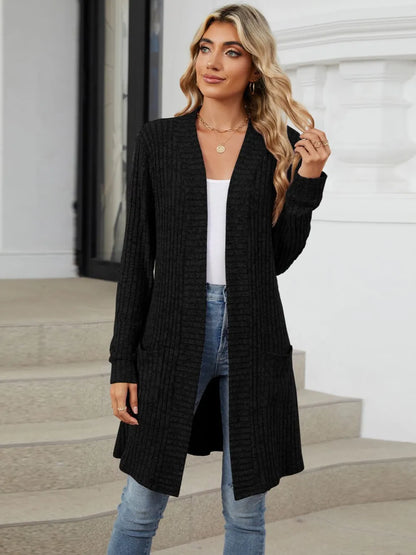 Open Front Long Sleeve Cardigan Black Fitggins