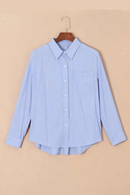 Striped Button Up Long Sleeve Shirt - Shirts - FITGGINS