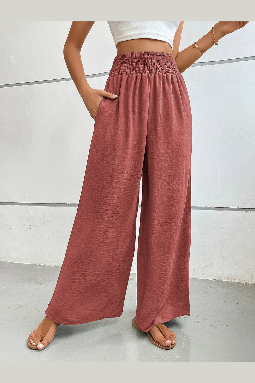 Perfee Wide Leg Pants with Pockets - Pants - FITGGINS