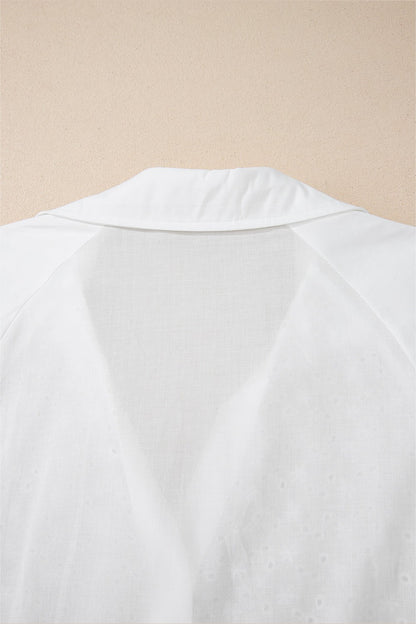 Embroidered Eyelet Collared Long Sleeve Shirt Fitggins