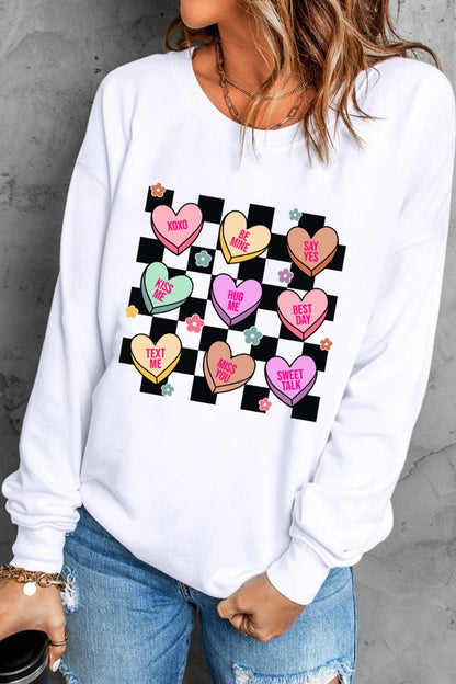 Valentine's Day Checkered Heart Long Sleeve Sweatshirt - Sweatshirts & Hoodies - FITGGINS