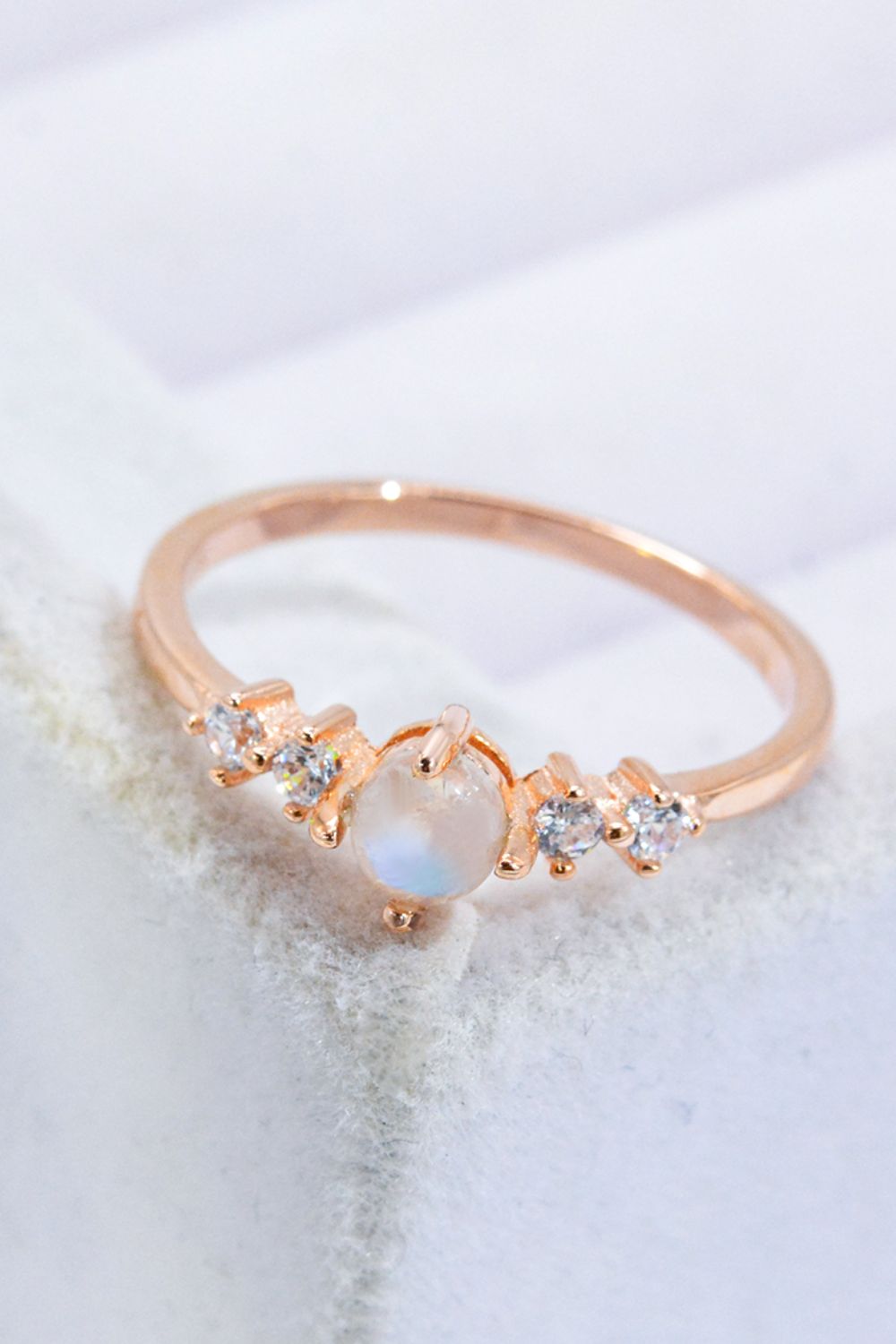 Natural Moonstone and Zircon 18K Rose Gold-Plated Ring - Rings - FITGGINS