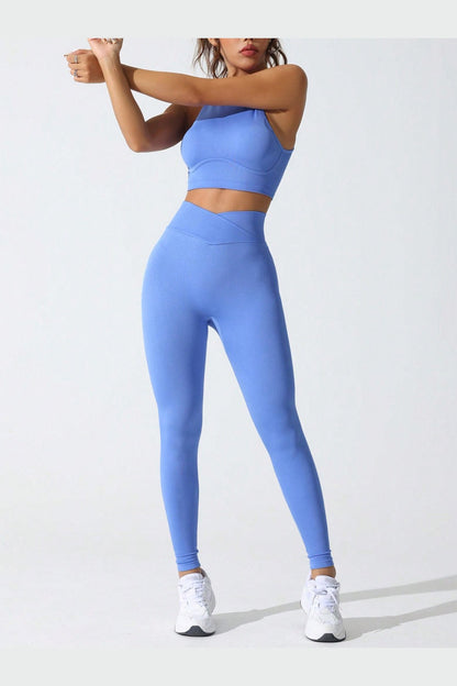 Round Neck Tank and High Waist Leggings Active Set - Active Set - FITGGINS