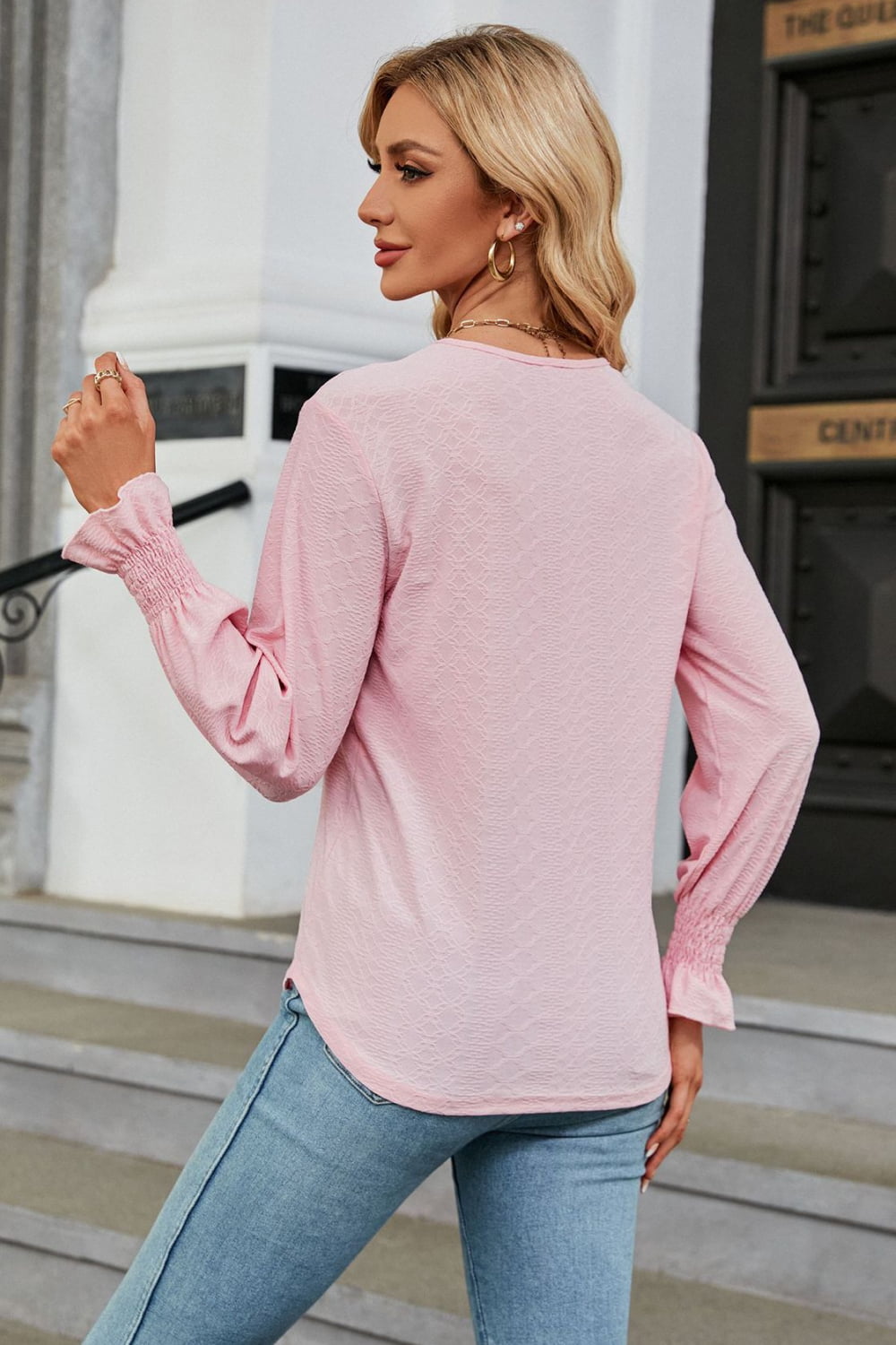 V-Neck Flounce Sleeve Blouse Fitggins