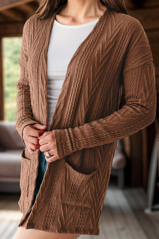 Textured Open Front Cover Up with Pockets - Cardigans - FITGGINS