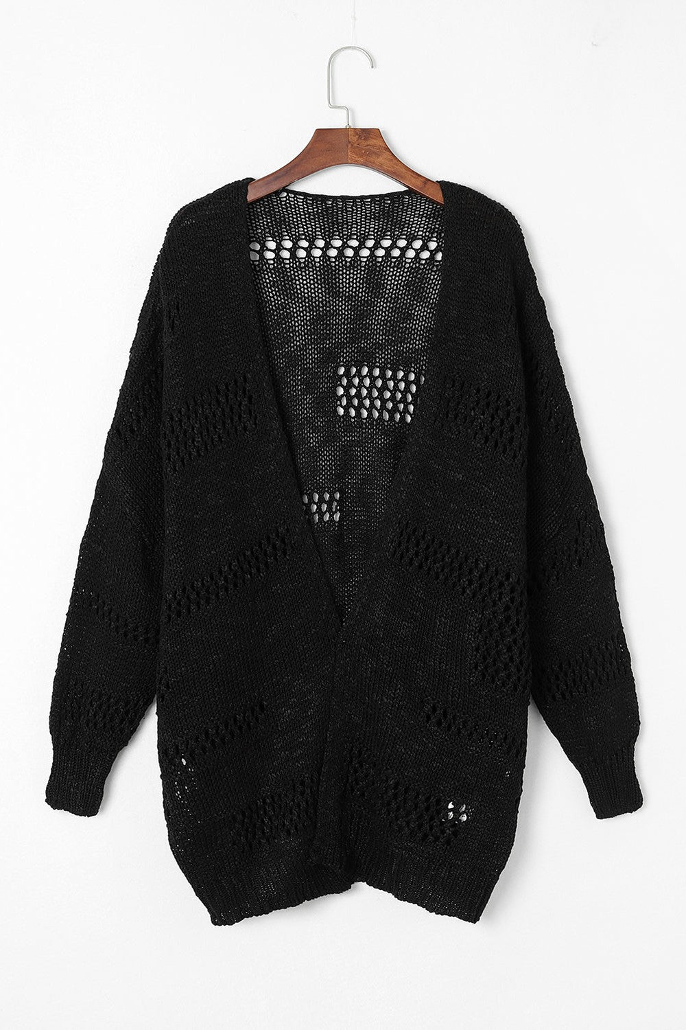 Openwork Open Front Long Sleeve Cardigan - Cardigans - FITGGINS