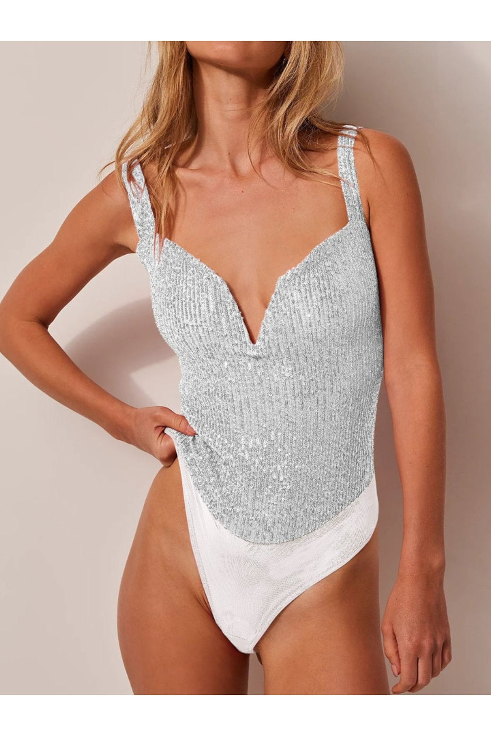 Sequin Wide Strap Bodysuit - Bodysuit - FITGGINS