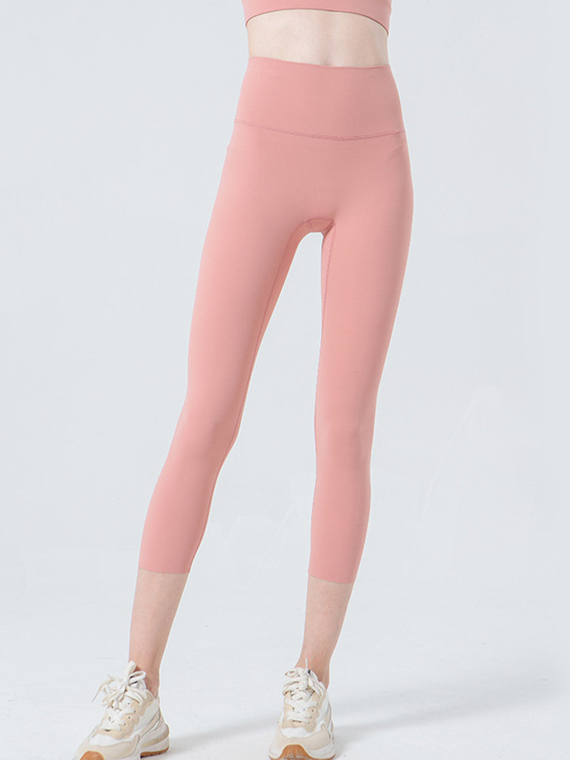 Wide Waistband Cropped Sports Leggings Coral Fitggins