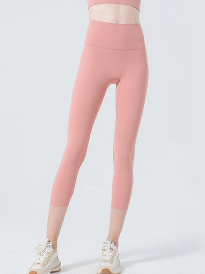 Wide Waistband Cropped Sports Leggings Coral Fitggins