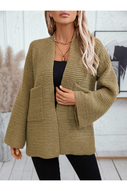 Open Front Long Sleeve Cardigan - Cardigans - FITGGINS