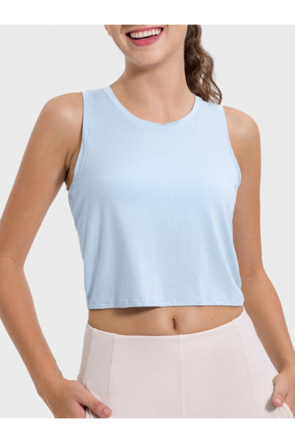 Millennia Drawstring Cutout Round Neck Active Tank - Crop Tops & Tank Tops - FITGGINS