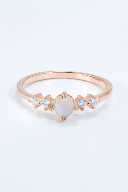 Natural Moonstone and Zircon 18K Rose Gold-Plated Ring - Rings - FITGGINS