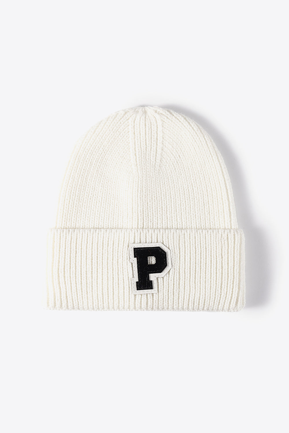 Letter Patch Cuffed Knit Beanie - Hats - FITGGINS