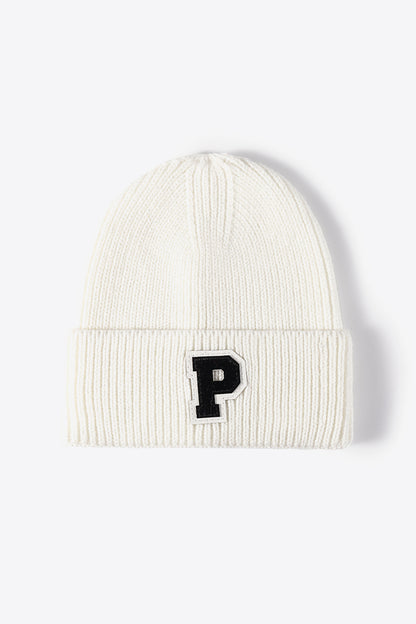 Letter Patch Cuffed Knit Beanie - Hats - FITGGINS