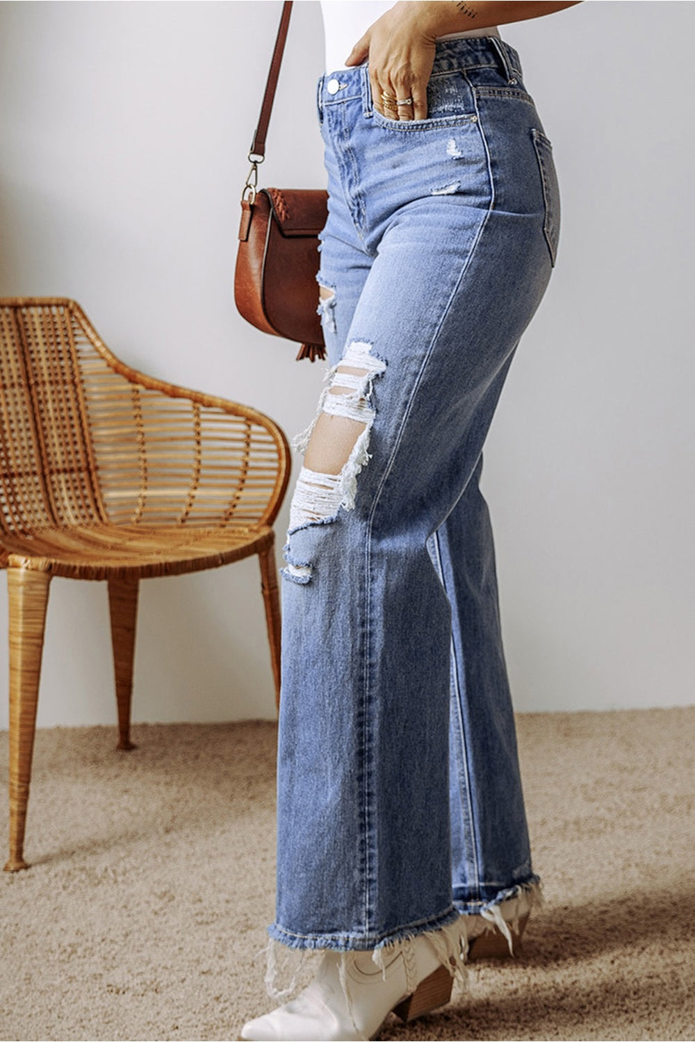 Distressed Straight Leg Jeans with Pockets - Jeans - FITGGINS