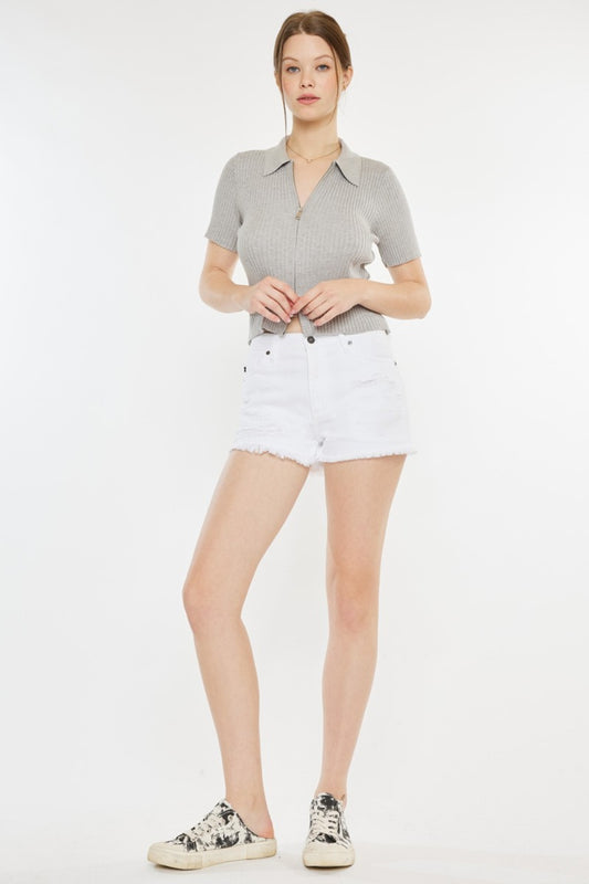 Kancan Raw Hem Distressed Denim Shorts - Denim Shorts - FITGGINS