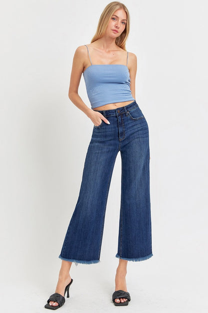 RISEN Full Size Raw Hem Cropped Wide Leg Jeans - Jeans - FITGGINS