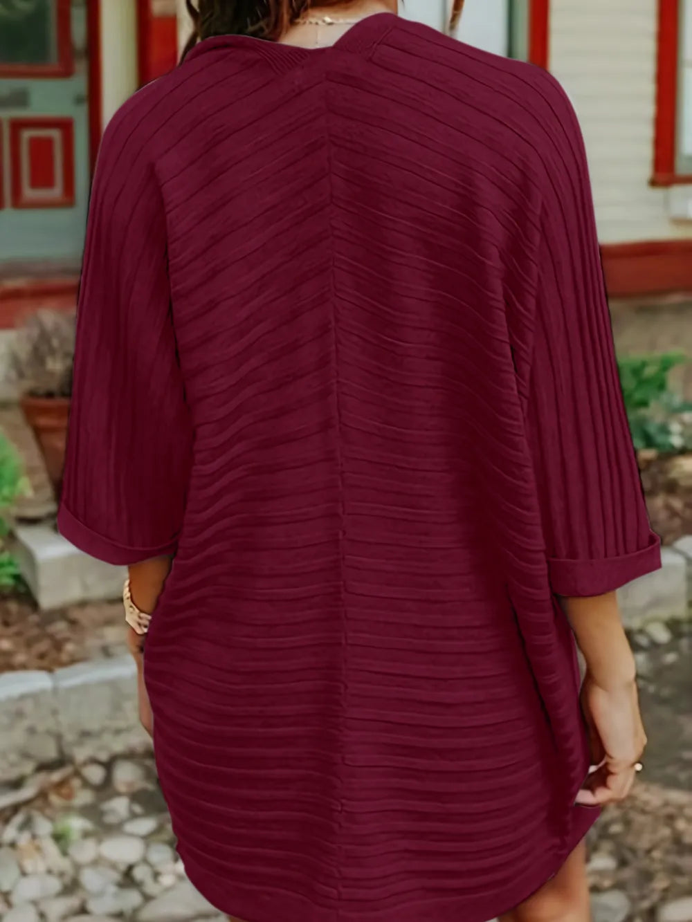 Striped Open Front Knit Cardigan Fitggins