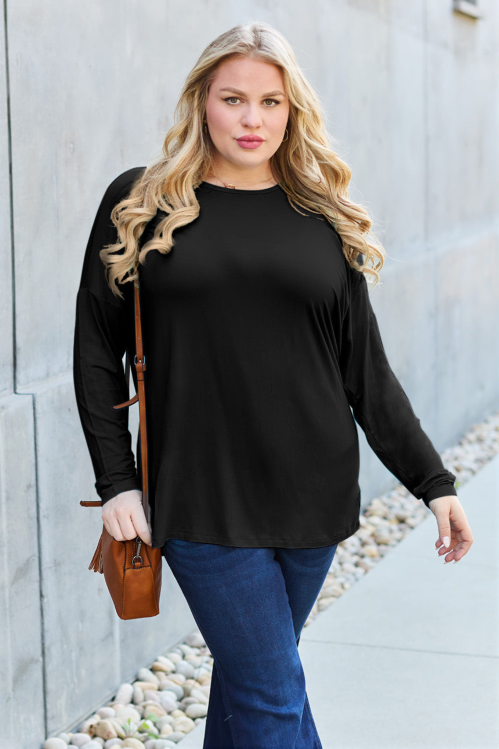 Basic Bae Full Size Round Neck Dropped Shoulder T-Shirt - T-Shirts - FITGGINS