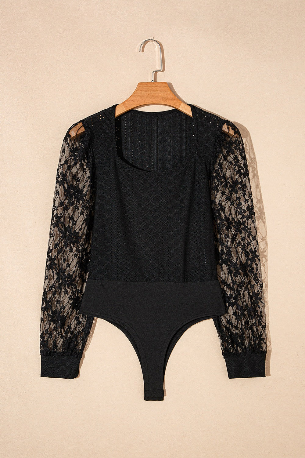 Eyelet Lace Long Sleeve Bodysuit - Bodysuit - FITGGINS