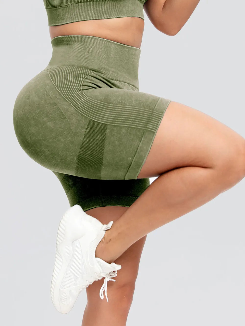 Washed High Waist Active Shorts Yellow-Green Fitggins