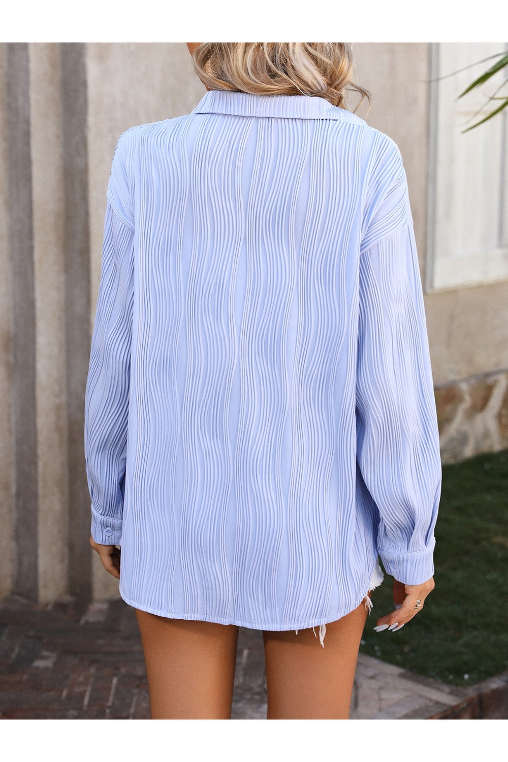 Mandy Sheer Button-Up Dropped Shoulder Shirt Fitggins