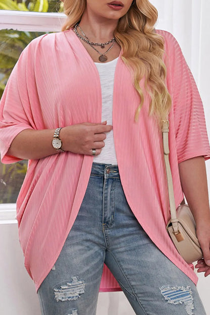 Plus Size Ribbed Cocoon Cover Up Pink Fitggins