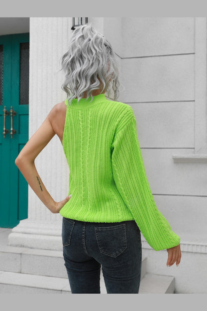 Cable-Knit Round Neck Asymmetrical Sweater - Pullover Sweaters - FITGGINS