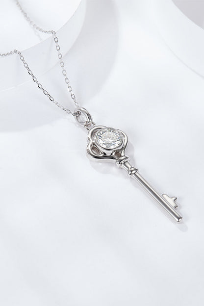 925 Sterling Silver 1 Carat Moissanite Key Pendant Necklace - Necklaces - FITGGINS