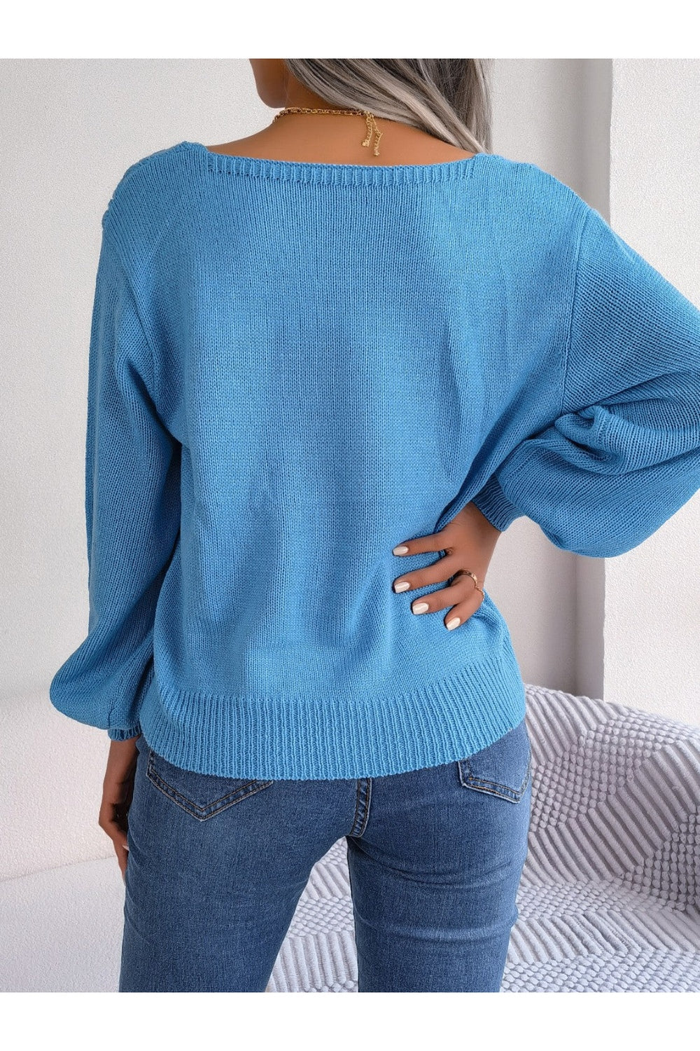 Cable-Knit Square Neck Long Sleeve Sweater - Pullover Sweaters - FITGGINS