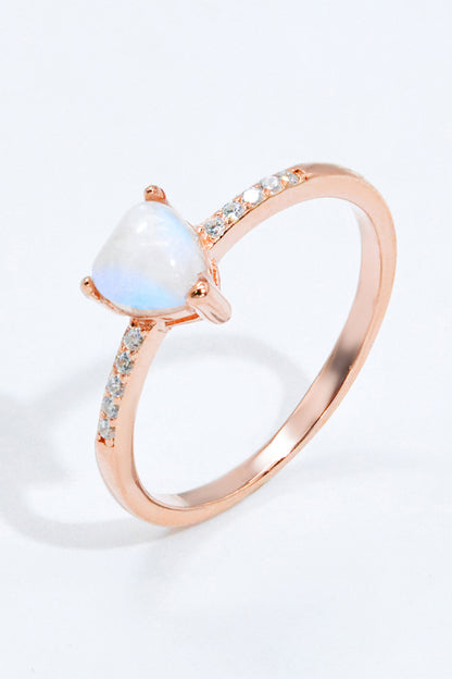 Natural Moonstone Heart 18K Rose Gold-Plated Ring - Rings - FITGGINS