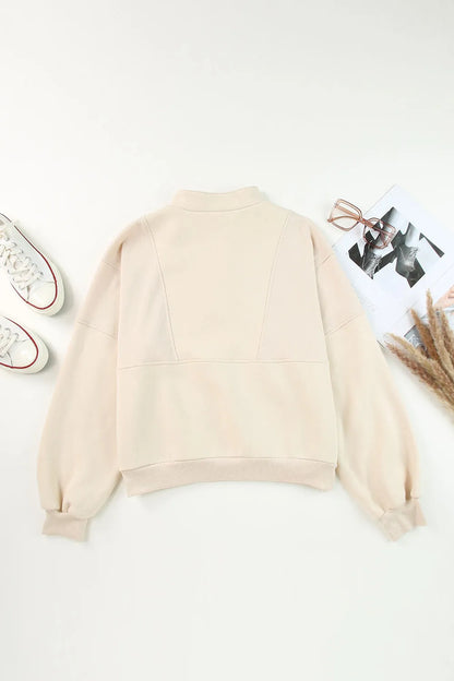 Half Zip Drop Shoulder Long Sleeve Sweatshirt Fitggins