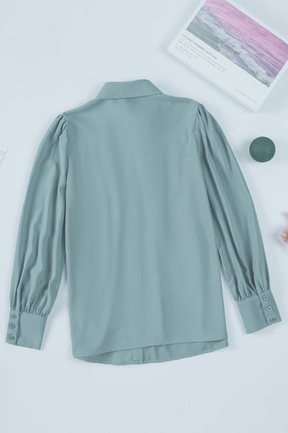 Gathered Detail Puff Sleeve Shirt - Shirts - FITGGINS