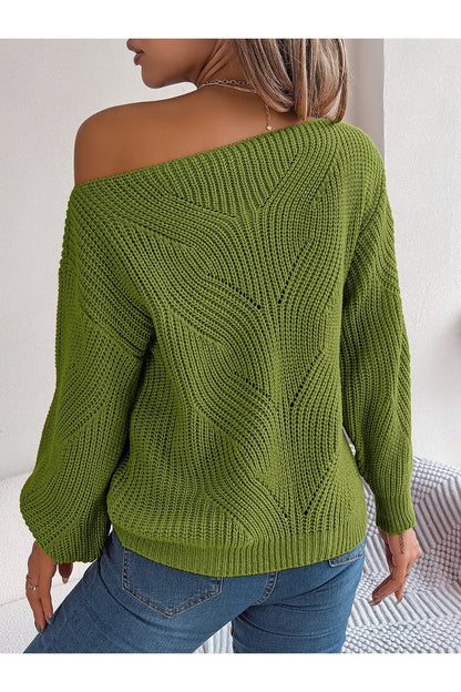 Openwork Long Sleeve Sweater - Pullover Sweaters - FITGGINS