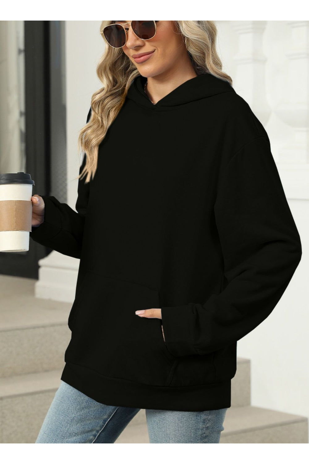 Pocketed Long Sleeve Hoodie - Sweatshirts & Hoodies - FITGGINS