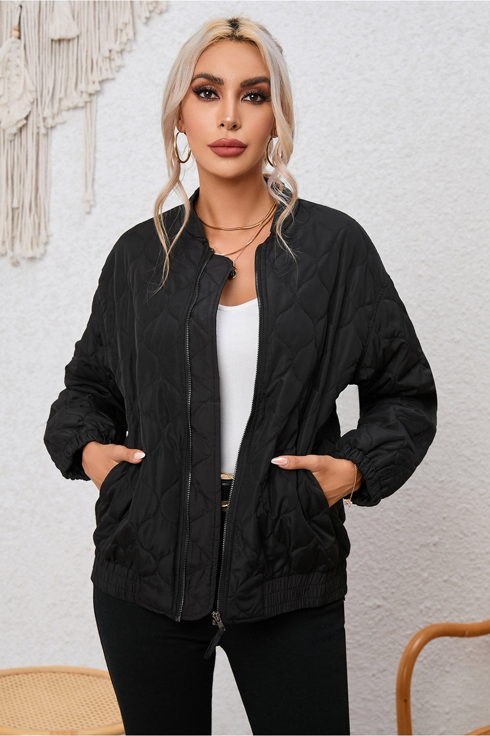 Pocketed Open Front Winter Coat - Jackets - FITGGINS