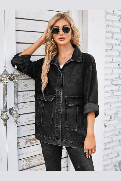 Button Up Long Sleeve Denim Jacket - Denim Jackets - FITGGINS