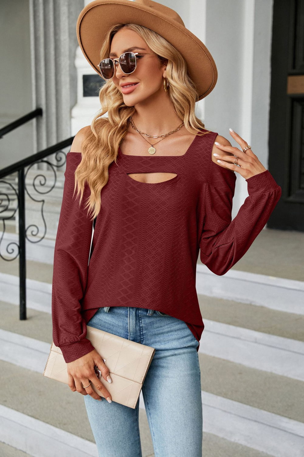 Cold Shoulder Square Neck Cutout Blouse Fitggins