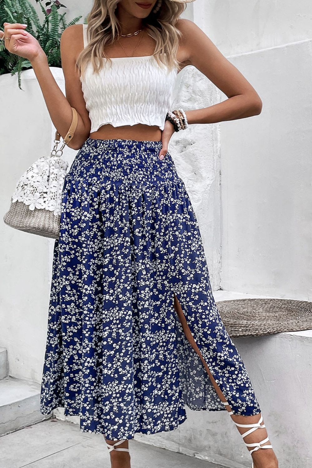 Perfee Ditsy Floral Slit High Waist Skirt - Skirts - FITGGINS