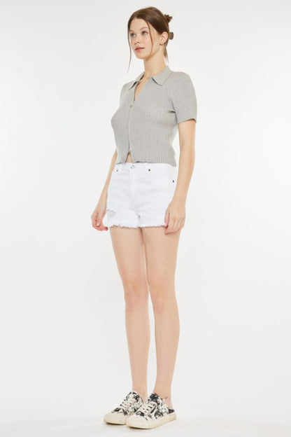 Kancan Raw Hem Distressed Denim Shorts - Denim Shorts - FITGGINS