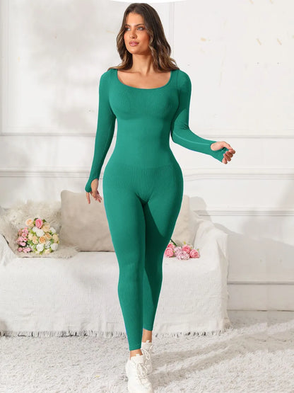 Scoop Neck Long Sleeve Active Jumpsuit Fitggins