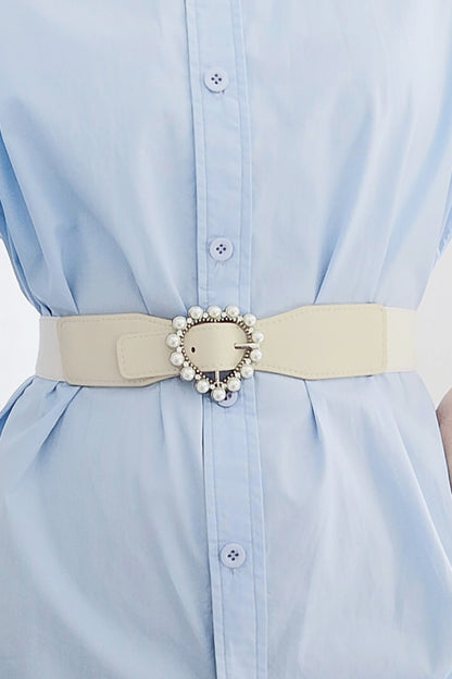 Pearl Heart Buckle Elastic Belt - Belt - FITGGINS