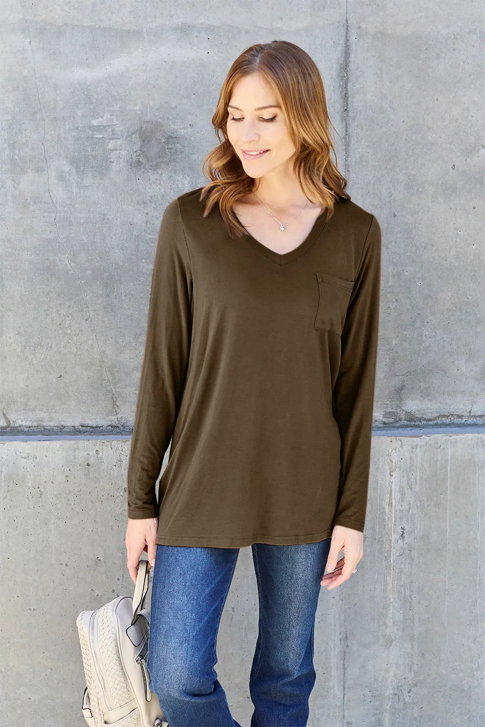 Basic Bae Full Size V-Neck Long Sleeve Top Fitggins