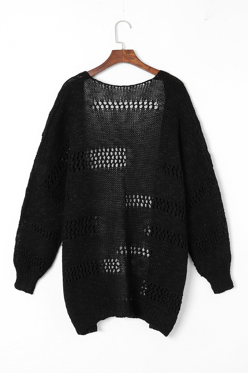 Openwork Open Front Long Sleeve Cardigan - Cardigans - FITGGINS