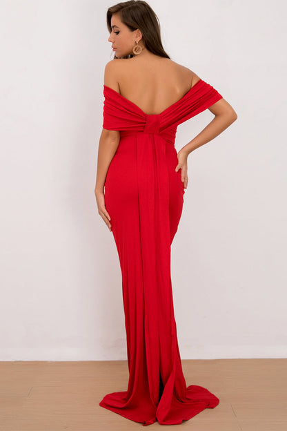 Off-Shoulder Floor Length Dress - - FITGGINS