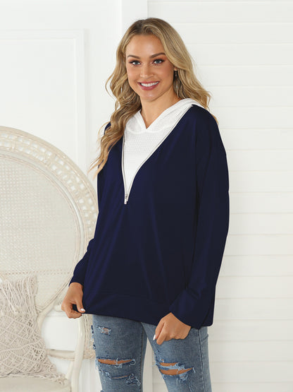 Shiny Contrast Zip Detail Hoodie Fitggins