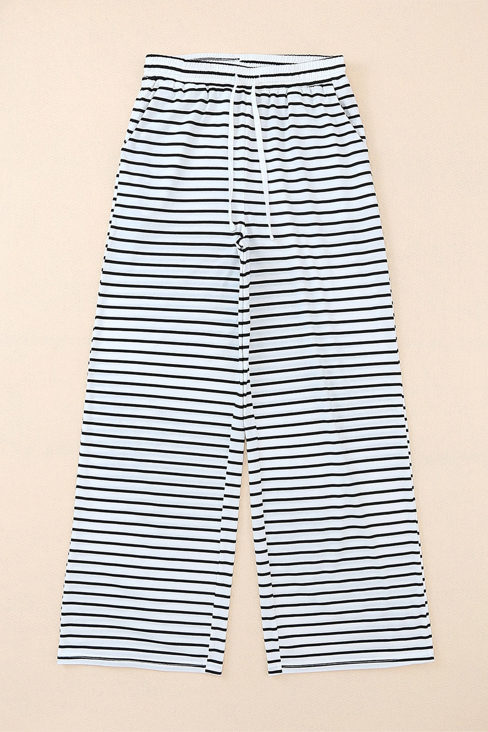 Striped Drawstring Waist Wide Leg Pants - Pants - FITGGINS