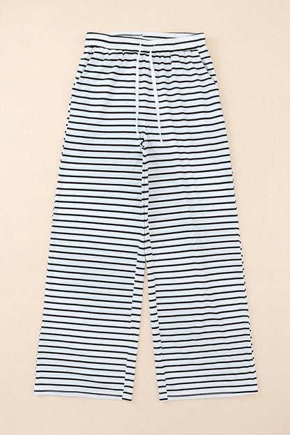 Striped Drawstring Waist Wide Leg Pants - Pants - FITGGINS