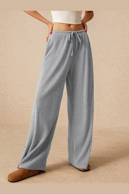 Ribbed Drawstring Wide Leg Pants - Pants - FITGGINS